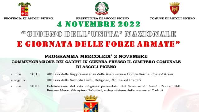 Prefettura Ascoli Piceno, il programma delle celebrazioni per il 2 ed il 4 Novembre