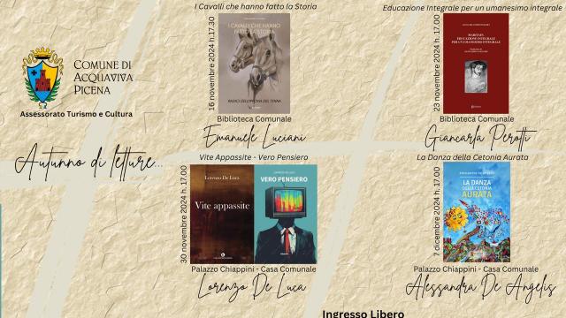 Acquaviva Picena, quattro appuntamenti con gli scrittori locali presso Biblioteca Comunale e Palazzo Chiappini 
