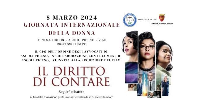 Ascoli: giornata della donna, al cinema Odeon proiezione del film ''Il diritto di contare''