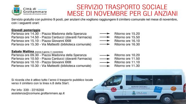 Grottammare: trasporto sociale, corse gratuite per il cimitero