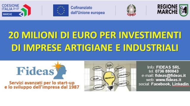 Fideas Offida, bando per 20 milioni di euro a sostegno di imprese industriali e artigiane