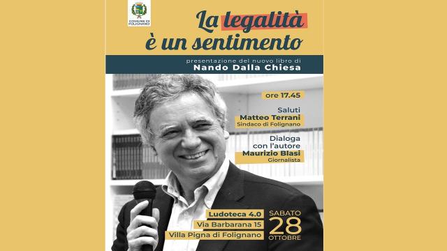 Folignano, Nando Dalla Chiesa presenta il libro ''La legalità è un sentimento''