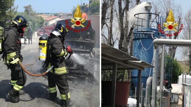 Vigili del Fuoco, interventi a Fermo e Porto San Giorgio per incendi a sistema di filtraggio e autovettura