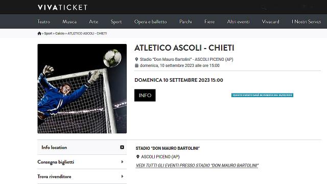 Atletico Ascoli-Chieti, info per acquisto biglietti. Prevendita per Settore Ospiti sul circuito Vivaticket  