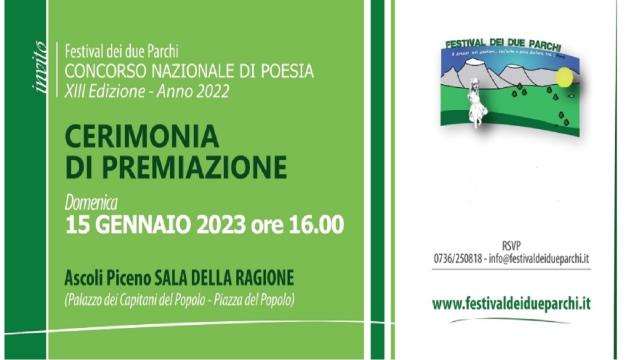 Festival dei due Parchi, ad Ascoli Piceno la premiazione del 13° Concorso di Poesia 