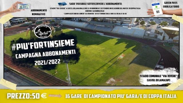 Atletico Ascoli: stagione sportiva 2021/2022, lanciata campagna abbonamenti #PIUFORTIINSIEME