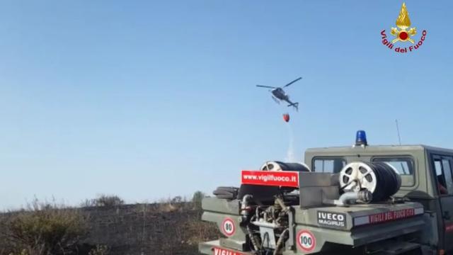 Castel di Lama, intervento dei Vigili del Fuoco per incendio ad un vigneto a Villa Chiarini