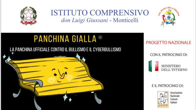 Ascoli, inaugurazione ''Panchina Gialla'' contro il bullismo e cyberbullismo  realizzata dall'IC Don Giussani 