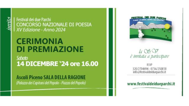 Ascoli Piceno, ''Festival dei due Parchi'': cerimonia di premiazione del concorso nazionale di poesia 