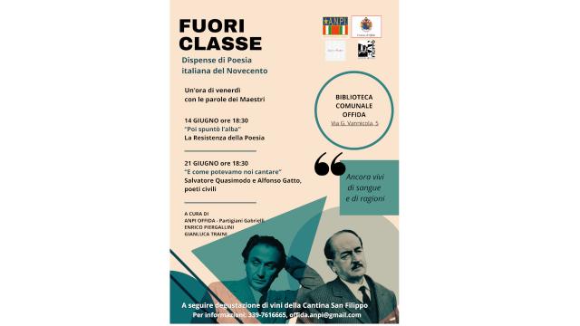 Offida, torna il ciclo di incontri ''FuoriClasse'' dedicato ai maestri della poesia italiana della seconda metà del '900