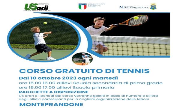 Unione Sportiva Acli, a Monteprandone un corso gratuito di tennis per ragazzi