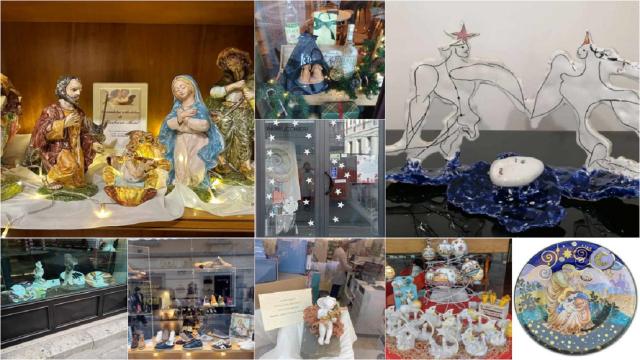 Ascoli Piceno, presepi in ceramica destinati alla Campania esposti in attività commerciali del centro storico