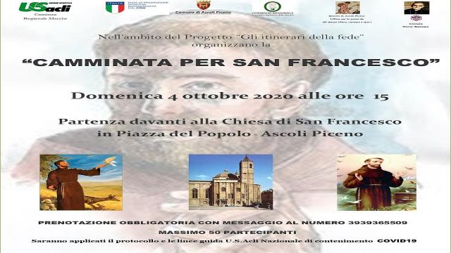 Ascoli, il 4 Ottobre appuntamento con la ''Camminata per San Francesco''