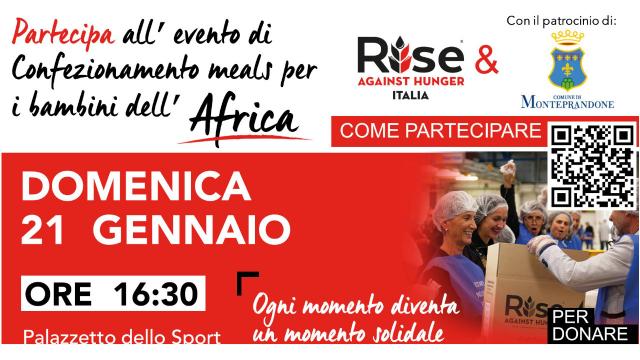Monteprandone tra i Comuni che ospitano 'Rise Against Hunger Italia': aperto il reclutamento di 100 volontari