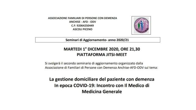 Ascoli Piceno, seminario online dell'Anchise per gestione pazienti con demenza al tempo del Covid
