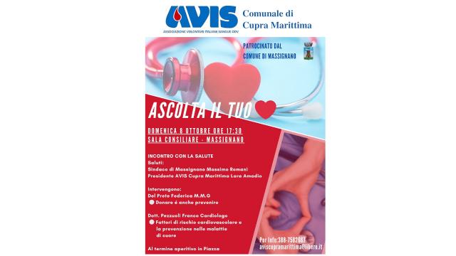 'Ascolta il tuo cuore': evento dell'Avis Cupra Marittima a Massignano con la presenza del cardiologo Franco Pezzuoli